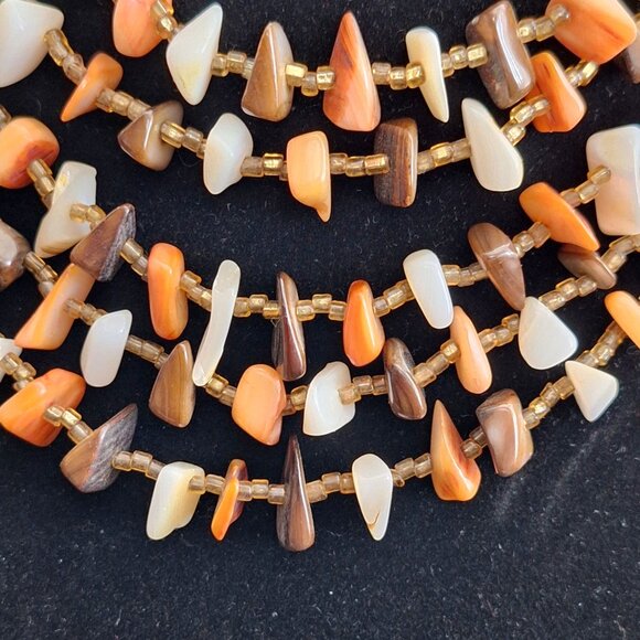 Vintage Multi Strand Stone Necklace Statement Choker - Brown Orange Cream - Picture 3 of 7